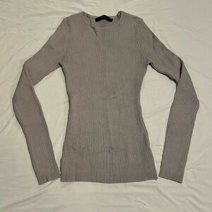Elegant Ribbed Long Sleeve Top - Gray
